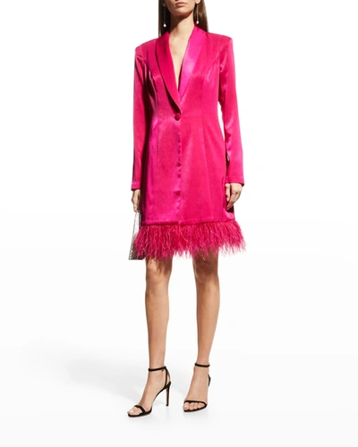 Shop Aidan Mattox Feather-hem Tuxedo Dress In Bright Rose