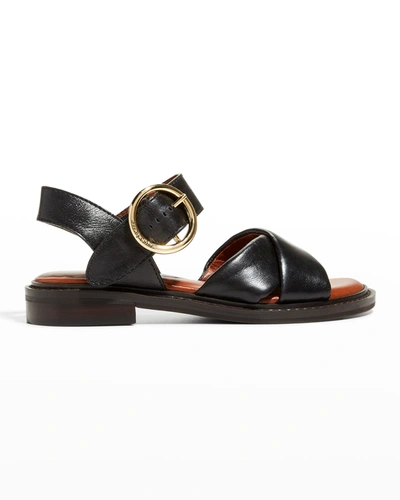 Shop See By Chloé Lyna Leather Crisscross Sandals In Black