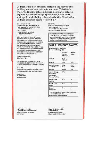 Vida Glow Natural Marine Collagen Sachets Peach In Beauty: Na