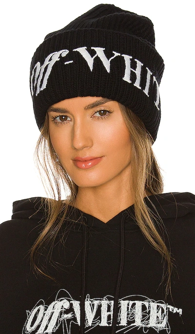 Shop Off-white Logo Ribbed Beanie In 黑色、白色