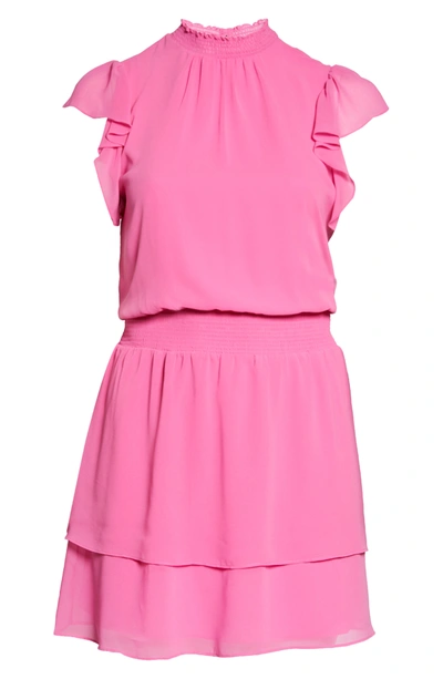 Shop 1.state Flutter Sleeve Smock Waist Dress In Bright Mulberry