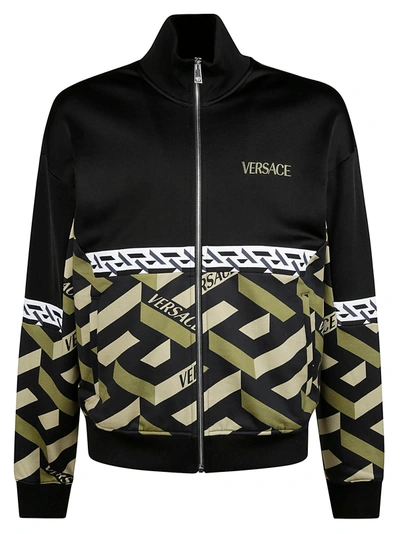 Shop Versace Monogram Solid Print Sweatshirt In Black