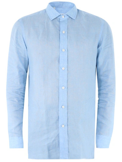 Shop Salvatore Piccolo Light Blue Linen Shirt
