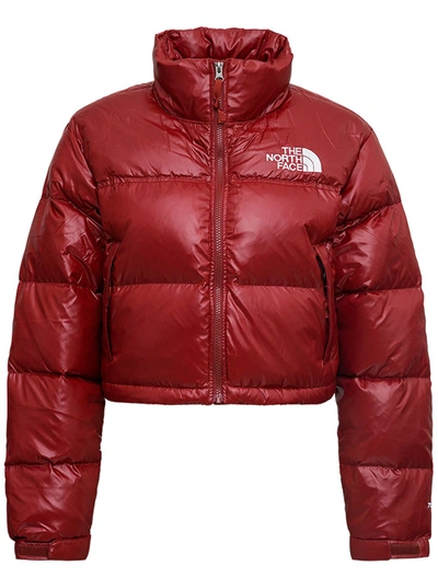 Shop The North Face Nuptse Logo Embroidered Cropped Puffer Jacket In Red