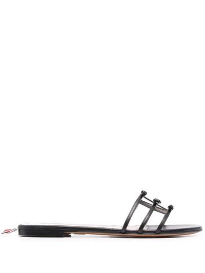 Shop Thom Browne Three-bow Slide Sandals In Black