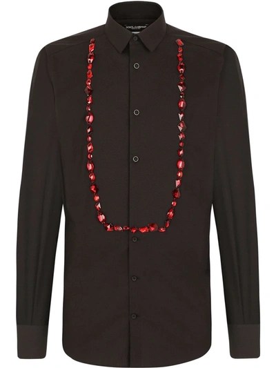 Shop Dolce & Gabbana Gold-fit Rhinestone-embellished Tuxedo Shirt In Schwarz