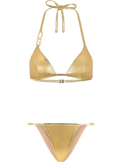 Shop Dolce & Gabbana Dg-logo Triangle Bikini In Gold