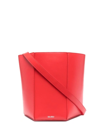 Shop Attico Geometric Leather Shoulder Bag In Red