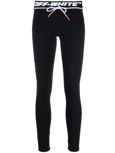 Off-white Black Leggings With Logo And Drawstring In Stretch Polyamide  Woman In Multi-colored