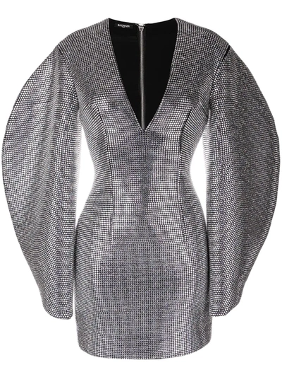 Shop Balmain Gem-embellished V-neck Mini Dress In Metallisch