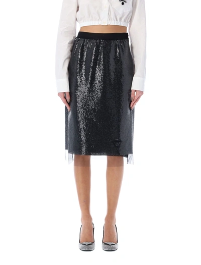 Shop Prada Sequin Tulle Midi Skirt In Black