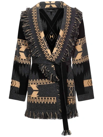 Alanui Geometric-print Frayed-edge Cardigan In Embassy Blac