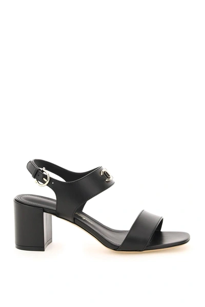 Shop Ferragamo Gancini Leather Sandals In Nero (black)