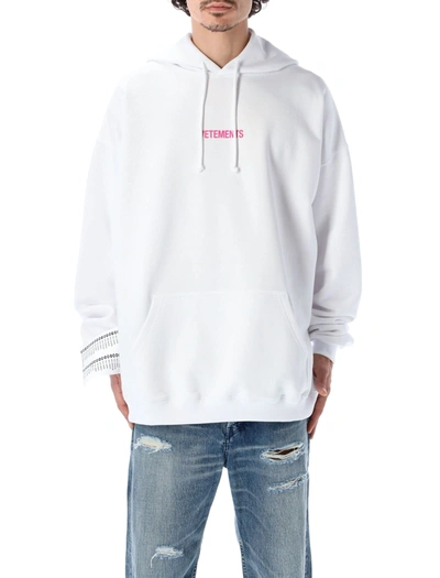 Shop Vetements Logo Label Hoodie In White Hot Pink