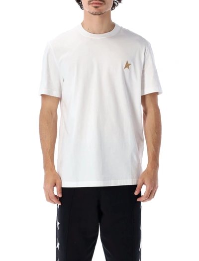 Shop Golden Goose Star Collection T-shirt With Gold Star On The Front In White/gold