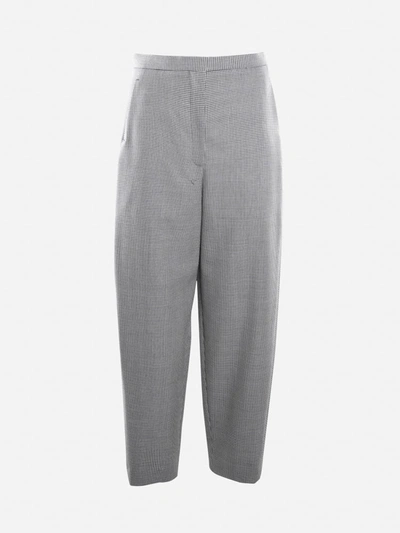 Shop Loewe Wool Blend Trousers With All-over Houndstooth Motif In White, Black