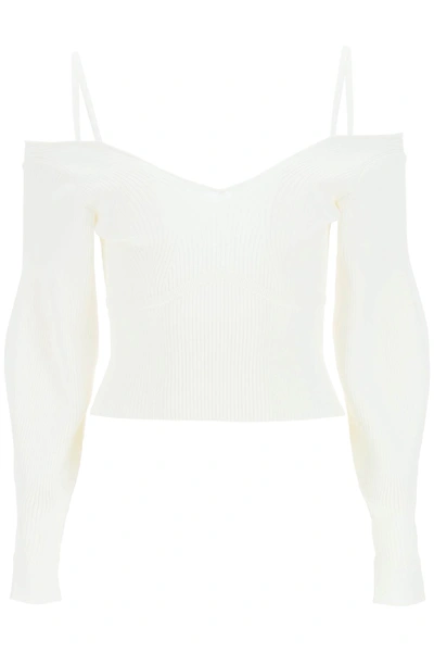 Shop Self-portrait Off-shoulder Cropped Top In White (white)