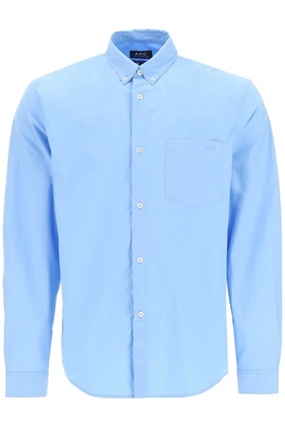 Shop Apc Cotton Poplin Richie Shirt In Bleu (light Blue)