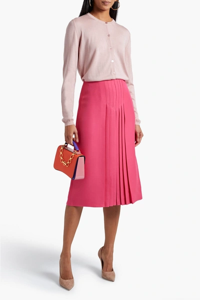 Shop Valentino Pleated Silk And Wool-blend Crepe Skirt In Fuchsia