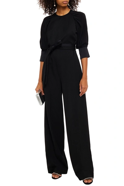 Victoria Beckham Belted Ruched Cady And Twill Jumpsuit In Black