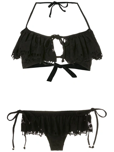 Shop Amir Slama Ruffled Bikini Set In Black