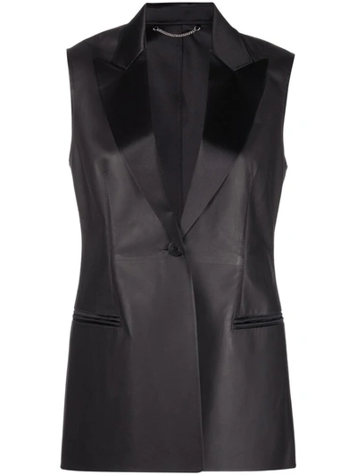 Ferragamo Leather Sleeveless Jacket In Brown