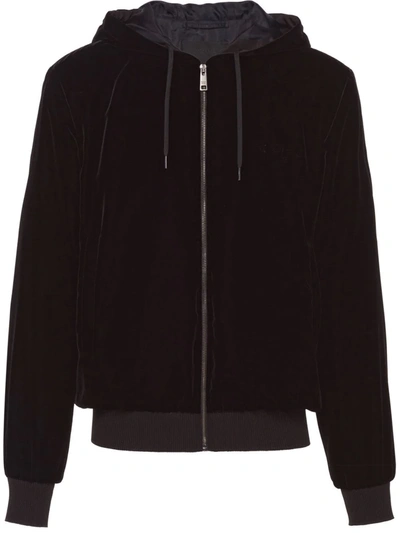 Shop Prada Velvet Hooded Zip-front Bomber Jacket In Black