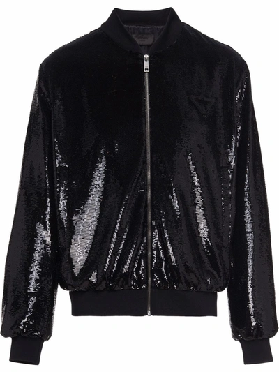 Shop Prada Sequin-embellished Bomber Jacket In Black