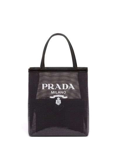 Shop Prada Logo-print Sequin-embellished Mini Bag In Black