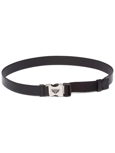 Shop Prada Branded Side-release Buckle Belt In Black