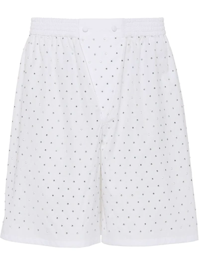 Shop Prada Crystal-embellished Bermuda Shorts In White