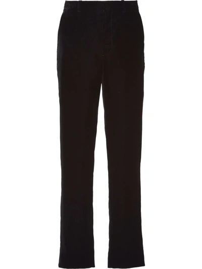 Shop Prada Cropped Velvet Trousers In Black