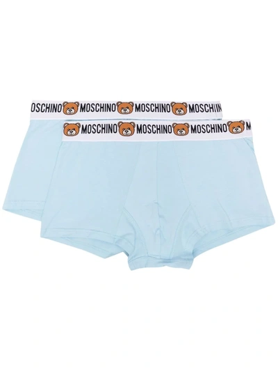 Shop Moschino Two-pack Logo-waistband Boxers In Blue