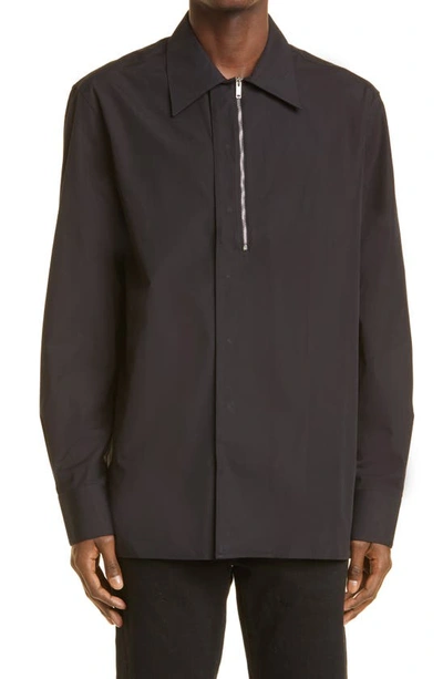Shop Givenchy Classic Fit Half Zip Shirt In Black