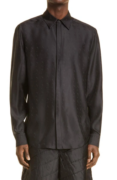 Shop Fendi Sky Logo Jacquard Silk Button-up Shirt In Black