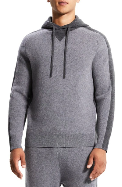 Shop Theory Alcos Colorblock Wool & Cashmere Blend Hoodie Sweater In Fossil/ Tapir