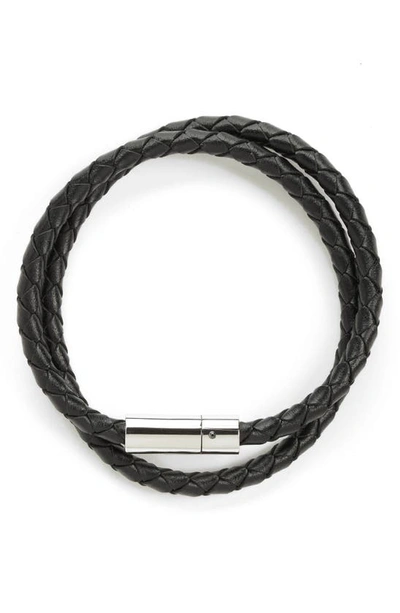 Shop Nordstrom Braided Leather Wrap Bracelet In Black- Silver