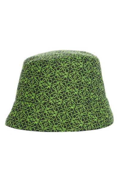 Shop Loewe Anagram Jacquard Reversible Bucket Hat In Apple Green/ Deep Navy