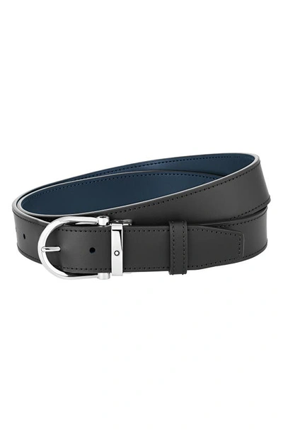 Montblanc Horseshoe Shiny Stainless Steel Buckle Reversible Belt In Black