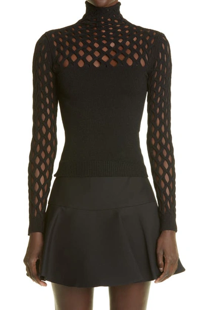 Valentino Net Mock Neck Sweater In Nero