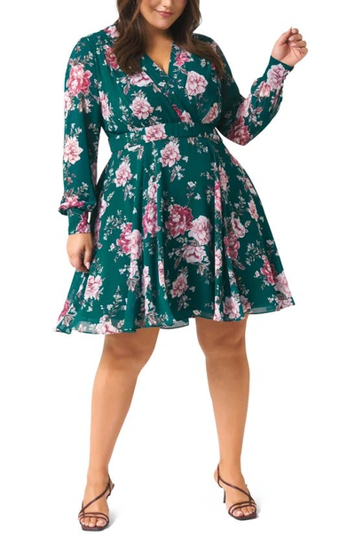 Ever New Freya Floral Long Sleeve A-line Dress In Emerald Garden
