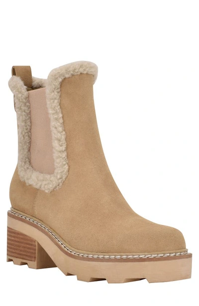 Shop Calvin Klein Anissa Faux Shearling Chelsea Bootie In Light Natural