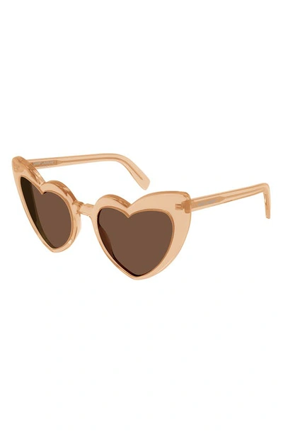 Shop Saint Laurent 54mm Heart Sunglasses In Nude