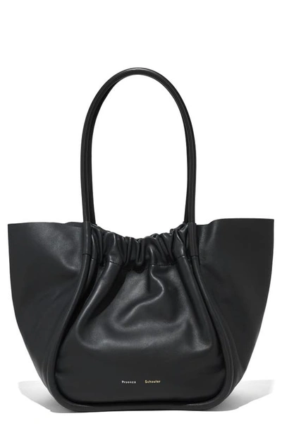 Proenza Schouler Black Ruched Large Leather Tote Bag In Black