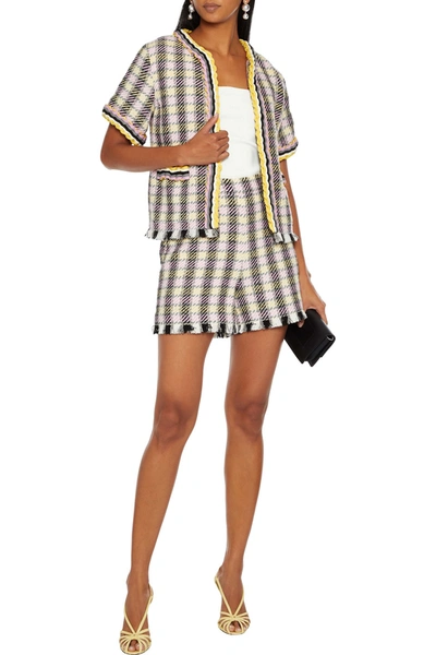 Oscar De La Renta Frayed Checked Tweed Shorts In Multicolor