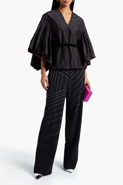 Shop Roksanda Velvet-trimmed Cotton And Silk-blend Top In Black