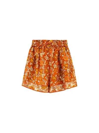 Shop Zimmermann Andie Shorts In Terracotta Floral