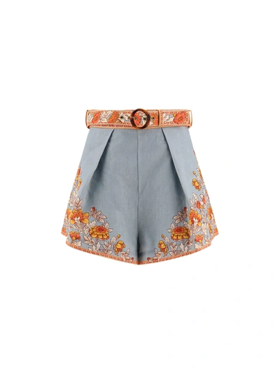 Shop Zimmermann Andie Shorts In Dusty Blue Floral