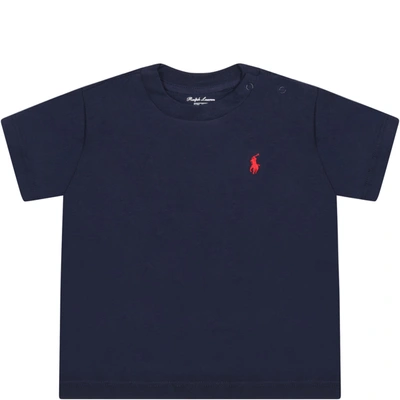Shop Ralph Lauren Blue T-shirt For Baby Kids With Iconic Pony Logo