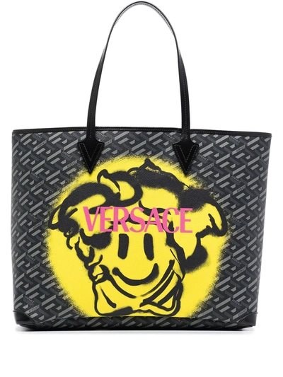 Shop Versace Medusa Smiley Tote Bag In Black